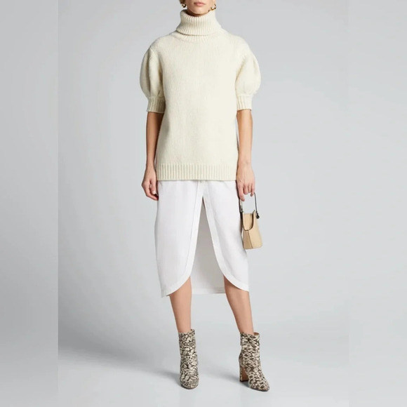 Adam Lippes Puff Sleeve Marled Ribbed Sweater XL Rich Cream Organic Cotton Wool - Picture 1 of 5